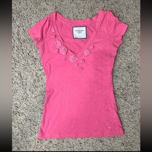 Abercrombie & Fitch Size Medium V Neck Pink Rosette Detail Top Y2K Vintage